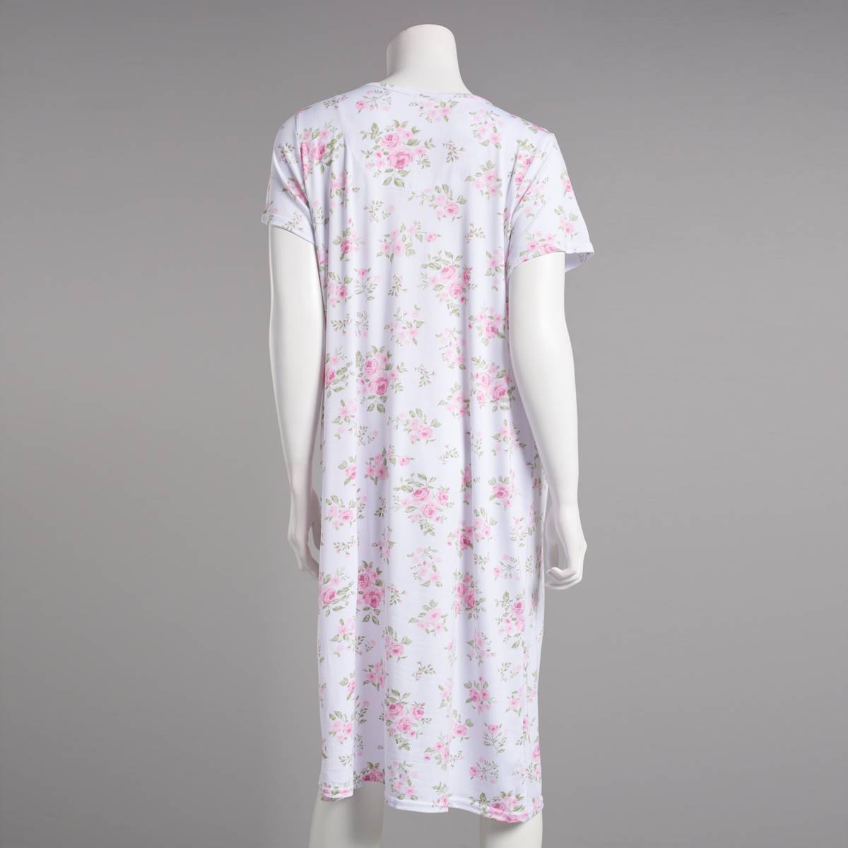 Womens Laura Ashley(R) Short Sleeve Rose Bouquet Henley Nightgown