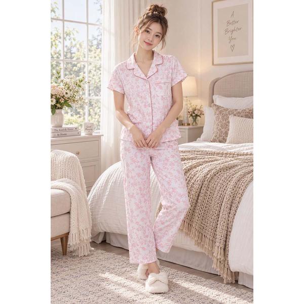 Womens Laura Ashley(R) Short Sleeve Meadow Toile Pajama Set