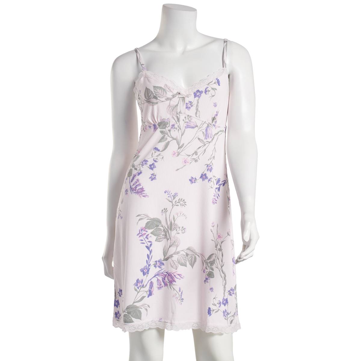 Womens Laura Ashley(R) Floral Chemise W/Lace Trim