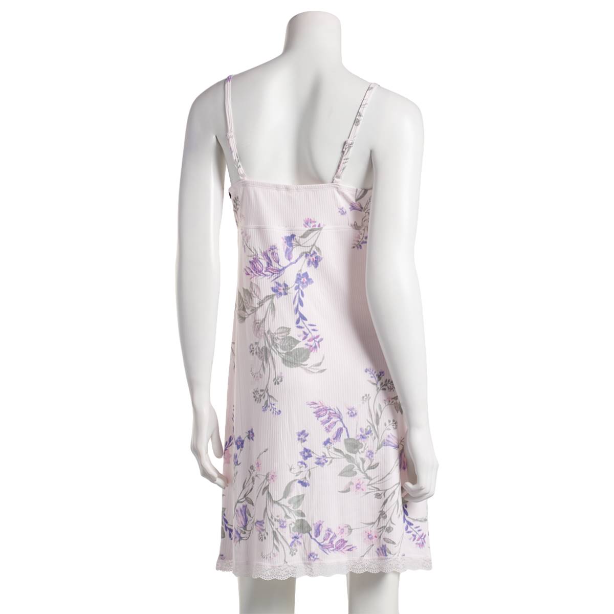 Womens Laura Ashley(R) Floral Chemise W/Lace Trim