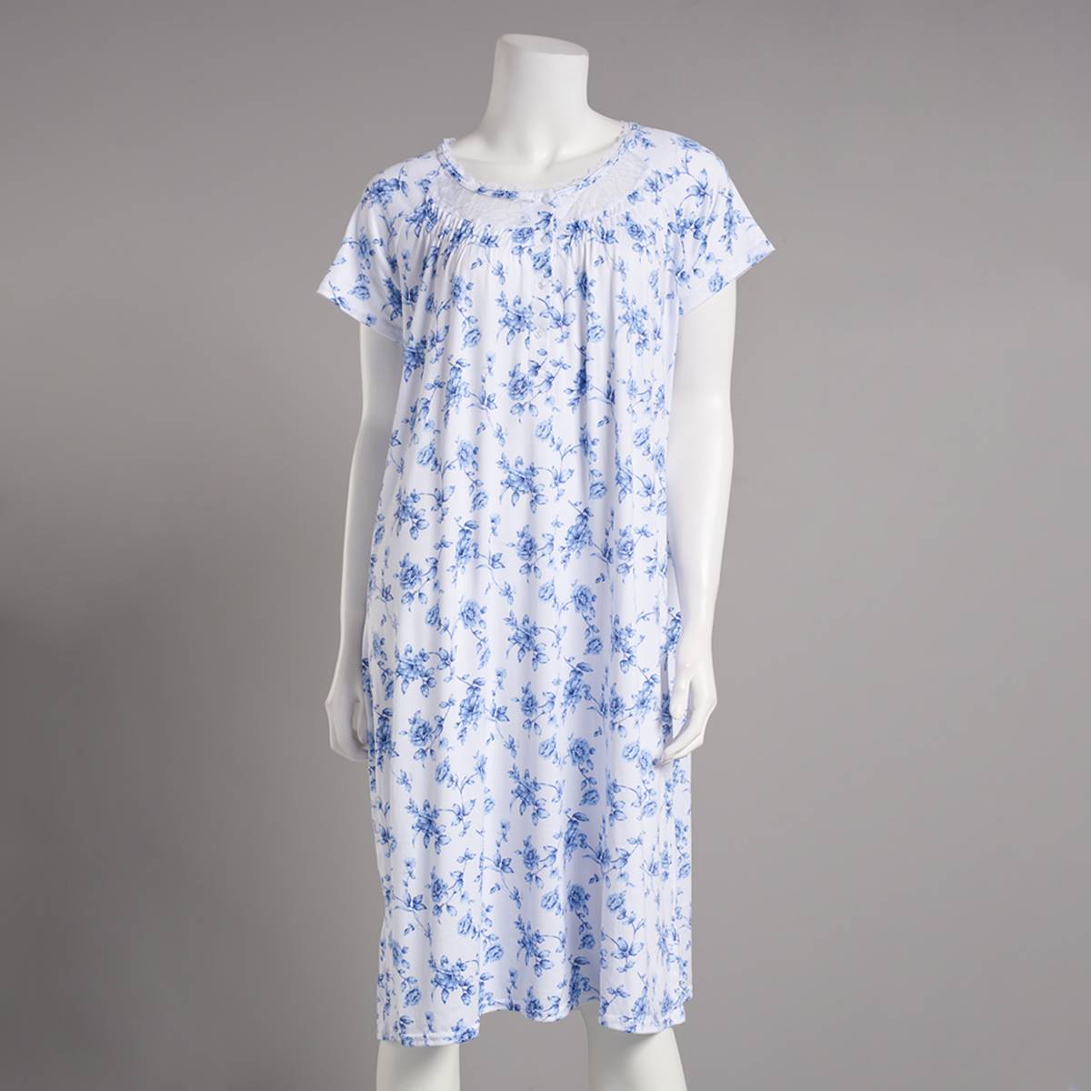 Womens Laura Ashley(R) Short Sleeve Floral Henley Nightgown