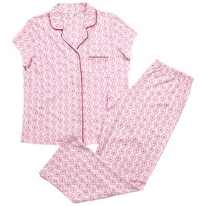 Womens Laura Ashley(R) Short Sleeve Heart Bud Foulard Pajama Set