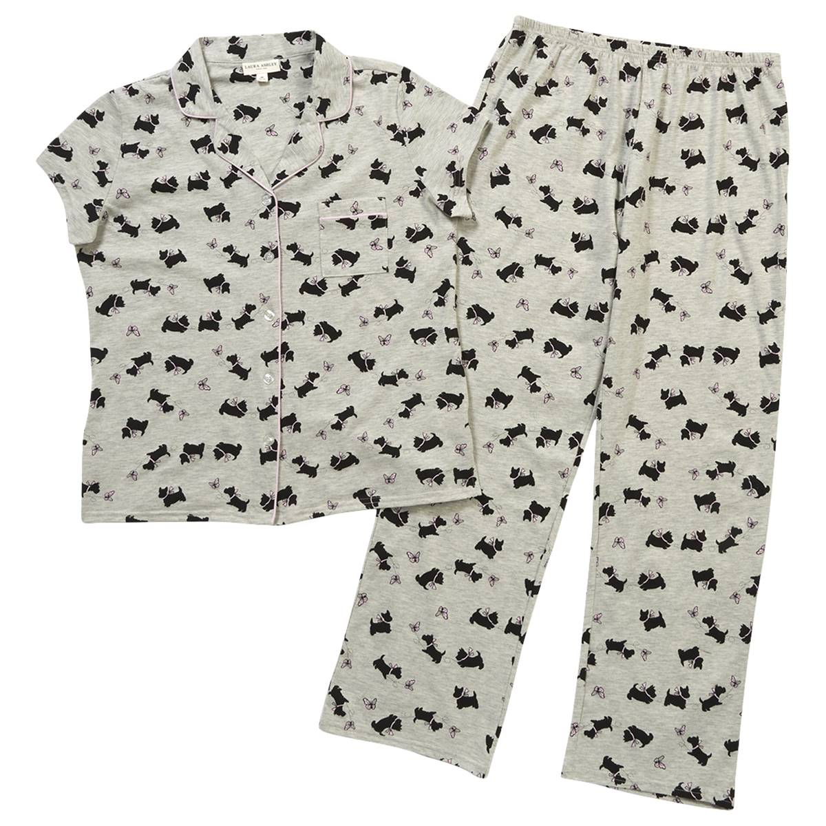 Womens Laura Ashley(R) Short Sleeve Notch Collar Pajama Pants Set