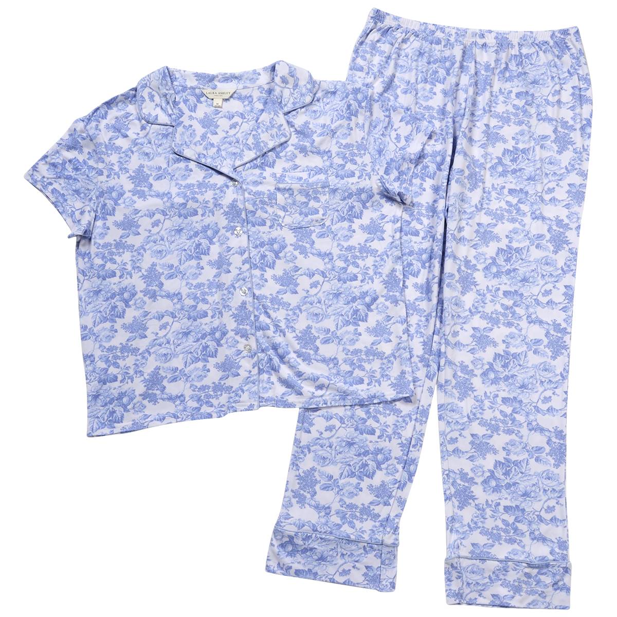 Womens Laura Ashley(R) Short Sleeve Floral Notch Collar Pajama Set