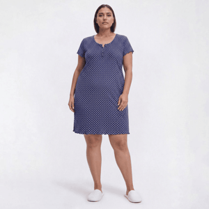 Plus Size Laura Ashley(R) Short Sleeve Dot Lettuce Edge Nightshirt