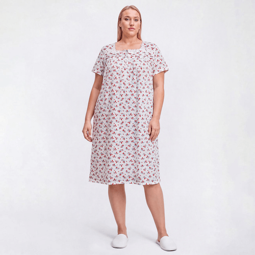 Plus Size Laura Ashley(R) Short Sleeve Cardinal Henley Nightgown