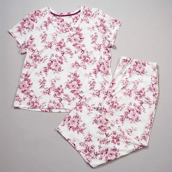 Plus Size Laura Ashley(R) Short Sleeve Rose Toile V-Neck Pajama Set