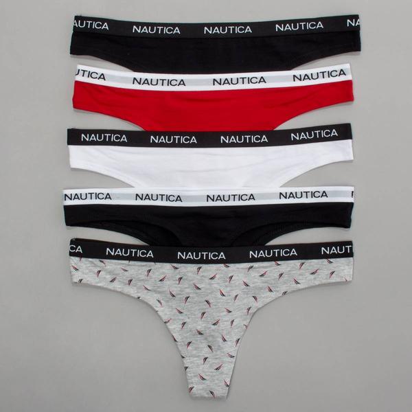 Womens Nautica 5pk. Cotton Thong Panties with Logo - NT9914-5PKG