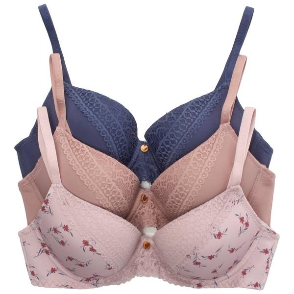 Womens Laura Ashley(R) 3pk. Lace Trim Push Up Bras - LS6336-3PKAH