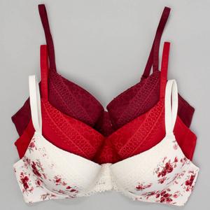 Womens Laura Ashley(R) 3pk Nylon Lace Push Up Bras - LS6336-3PKS