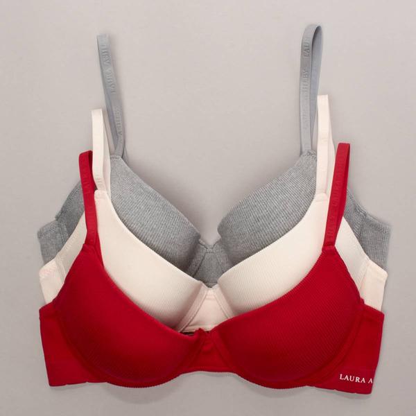 Womens Laura Ashley(R) 3pk. Logo Strap Molded Bras - LS6605-3PKJ