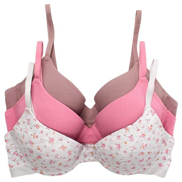 Womens Laura Ashley(R) 3pk. Ribbed Molded Bras - LS9497-3PKW