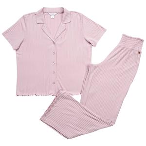 Womens Danskin Short Sleeve Wide Rib Notch Collar Pajama Set alternate view