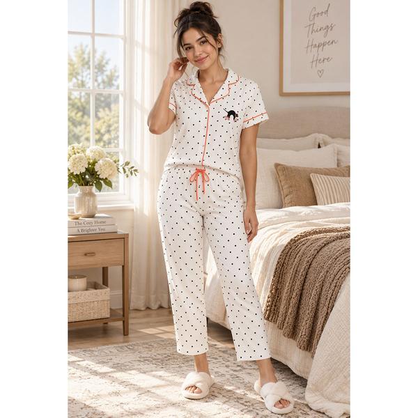 Womens Cath Kidston Short Sleeve Dot Scaredy Cat Pajama Set