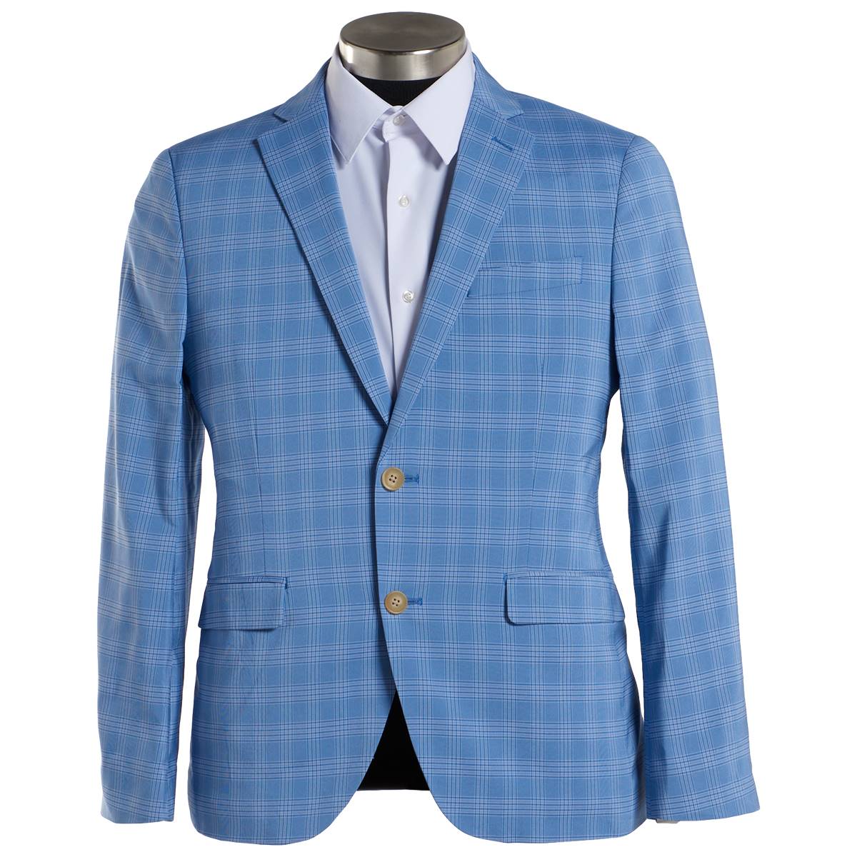 Mens Savile Row Plaid Suit Jacket - Light Blue