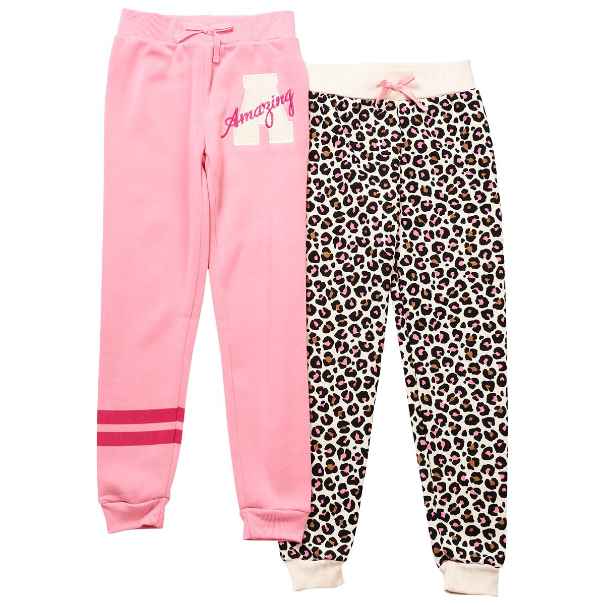 Girls (7-16) Dream Star 2pk. Sport Stripe & Leopard Joggers