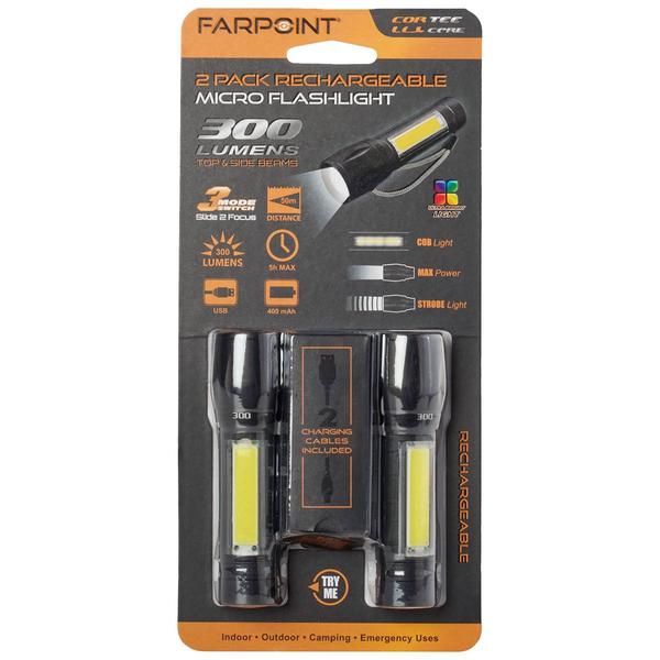 Farpoint 2pk. Rechargeable Micro Flashlight