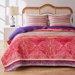 Greenland Home Fashions(tm) Aurora Mid-Century Boho Pink Quilt Set