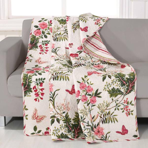 Greenland Home Fashions(tm) Floral & Stripe Reversible Quilted Throw