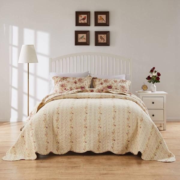 Greenland Home Fashions(tm) Antique Rose Ecru 3pc. Quilt Set alternate view
