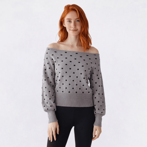 Juniors Heart N Crush Off the Shoulder Polka Dot Sweater