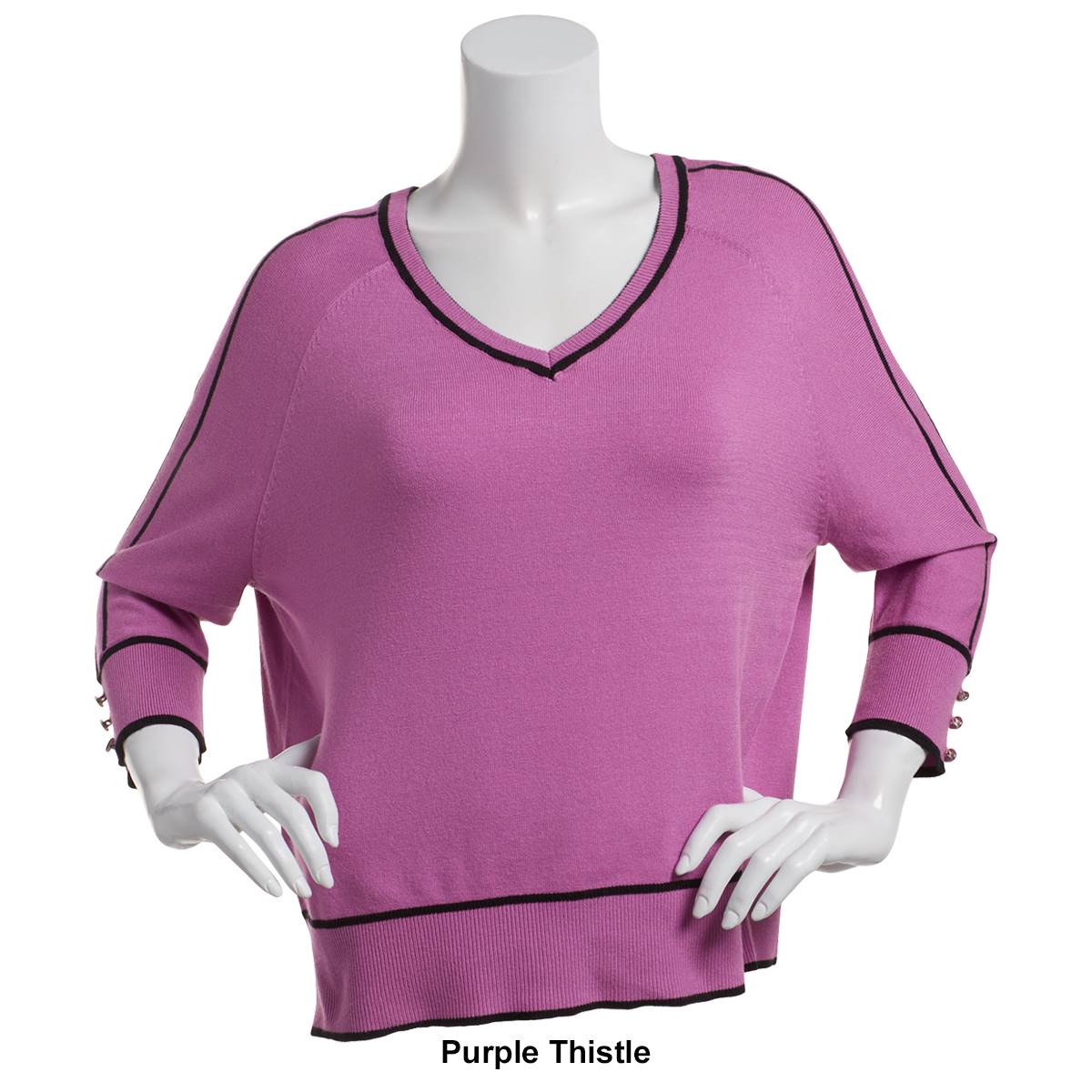 Petite Retrology 3/4 Sleeve V-Neck Tipped Sweater