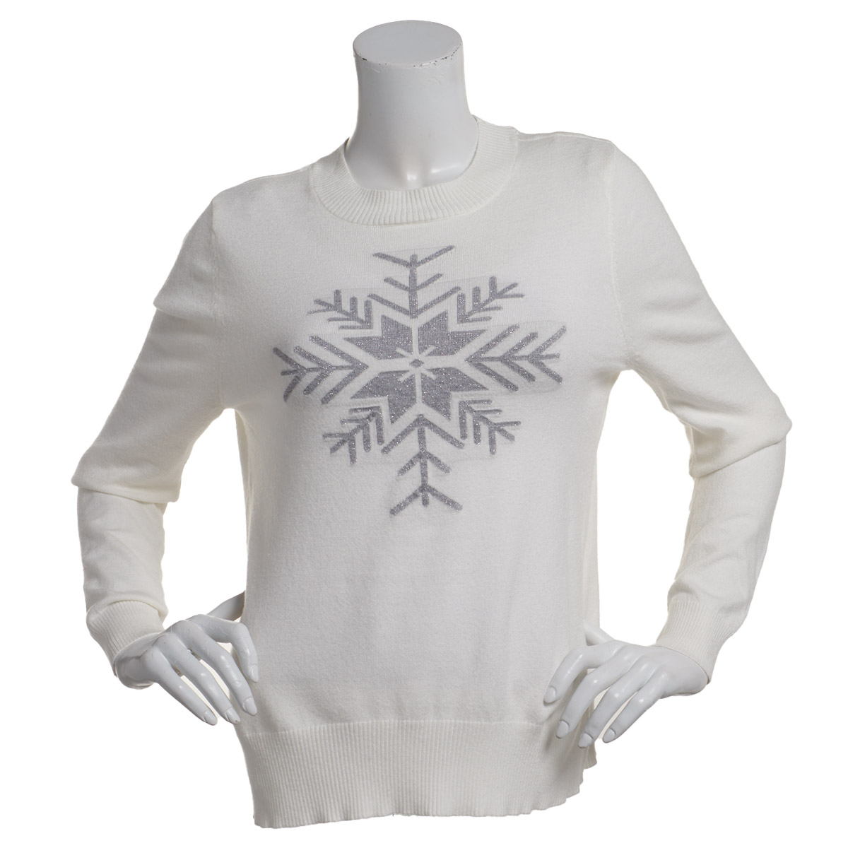 Petite Retrology Long Sleeve Snowflake Lurex Crew Sweater