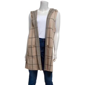 Womens 89th & Madison Sleeveless Plaid Two Pocket Cardigan
