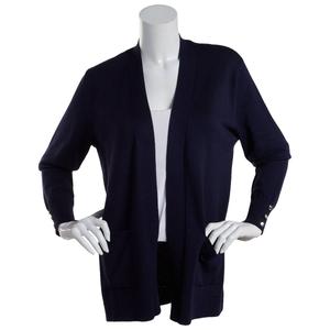 Womens 89th & Madison Solid Long Sleeve Open Two Pocket Cardigan