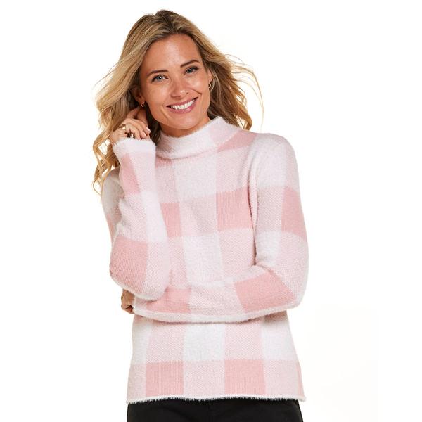 Petite Chloe & Jasmine Eyelash Pull Over Plaid Sweater