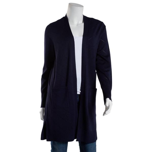 Womens 89th & Madison Long Sleeve Pointelle 2 Pocket Duster