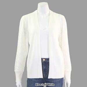 Womens 89th & Madison Pointelle Mixed Media Long Cuff Cardigan alternate view