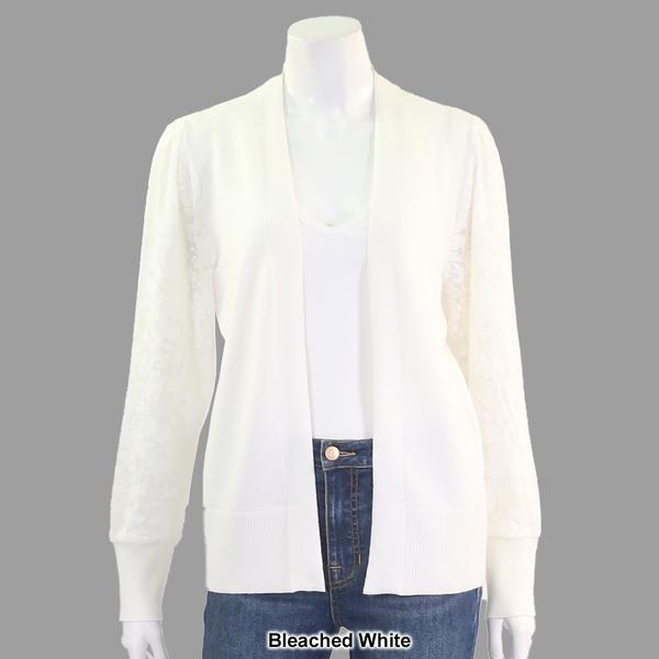 Womens 89th & Madison Pointelle Mixed Media Long Cuff Cardigan alternate view