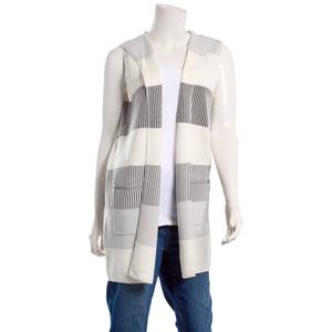 Womens 89th & Madison Sleeveless Hooded Stripe Pocket Cardigan