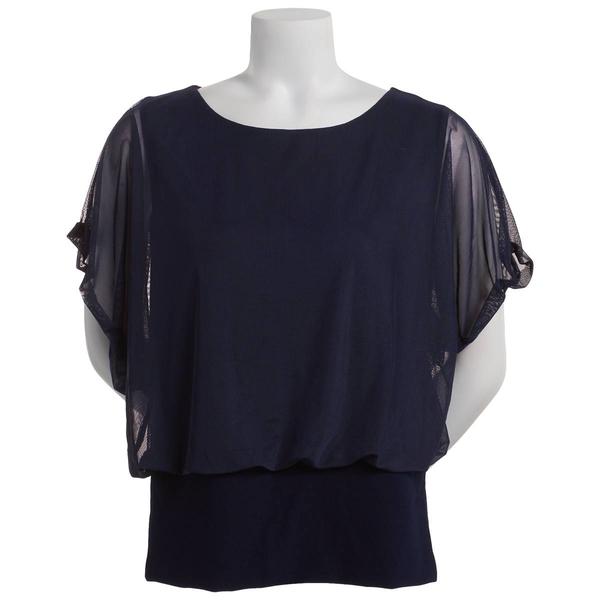 Womens 89th & Madison Dolman Sleeve Mixed Media Blouse