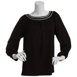 Womens 89th & Madison 3/4 Blouson Sleeve Braided Boat Neck Blouse