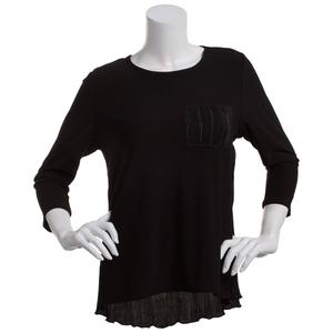 Womens 89th &Madison 3/4 Sleeve Mixed Media Blouse