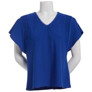 Womens 89th & Madison Flutter Smocked Solid Blouse
