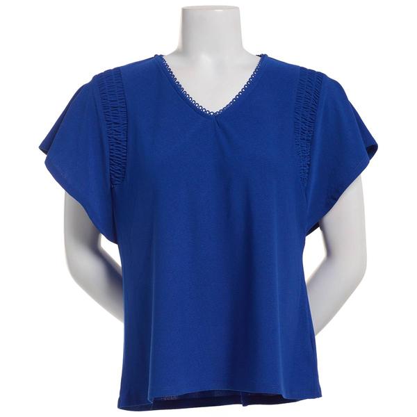 Womens 89th & Madison Flutter Smocked Solid Blouse alternate view