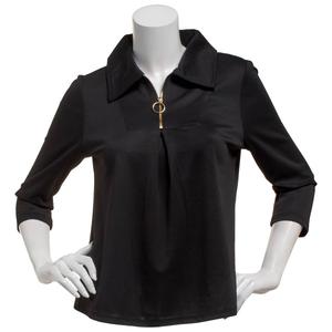 Womens Love Scarlett 3/4 Sleeve Pleated Zip Neck Blouse