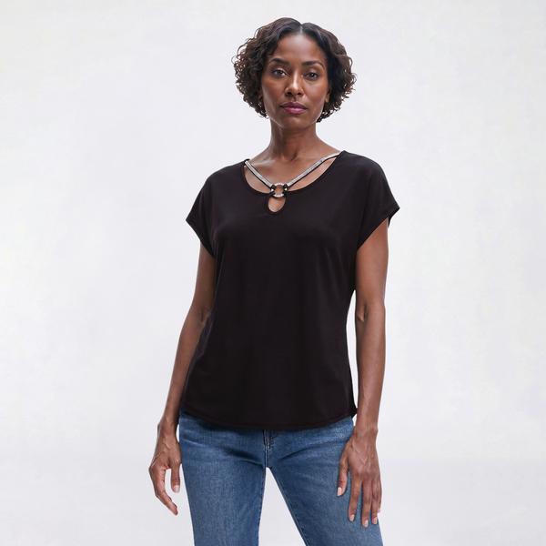 Womens Love Scarlet Short Sleeve O-Ring Keyhole Neck Blouse alternate view
