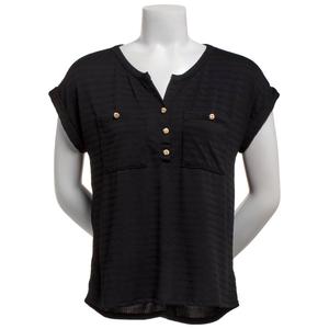 Womens Love Scarlett Solid Short Sleeve Button Front Blouse