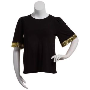 Womens Chloe & Jasmine Elbow Sleeve Sequin Trim Cuff Blouse