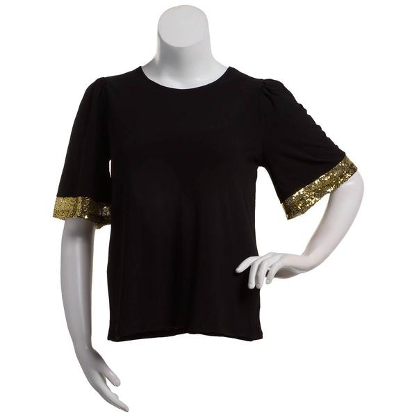 Womens Chloe & Jasmine Elbow Sleeve Sequin Trim Cuff Blouse