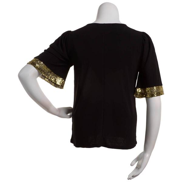 Womens Chloe & Jasmine Elbow Sleeve Sequin Trim Cuff Blouse alternate view