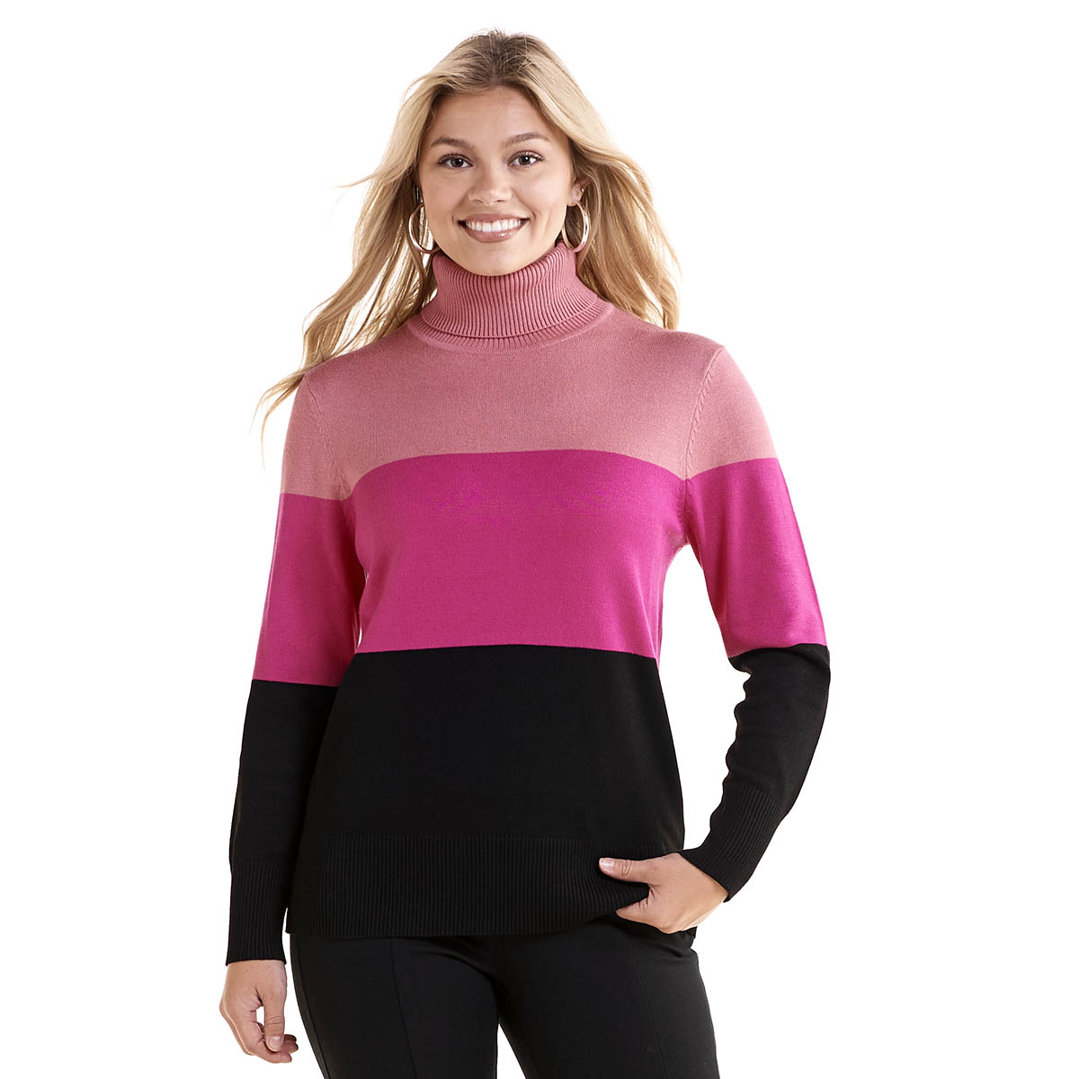 Womens Retrology Color Block Long Sleeve Turtleneck