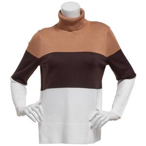 Plus Size Retrology Color Block Long Sleeve Turtleneck Sweater alternate view