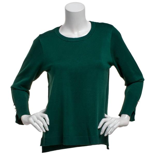 Plus Size Retrology Crew Neck Button Sleeve Side Slit Sweater