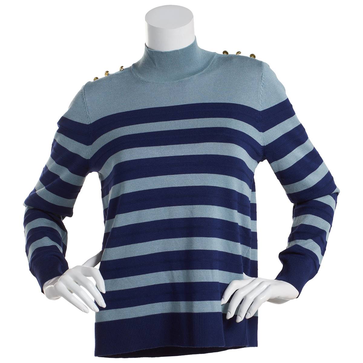 Women Retrology Long Sleeve Stripe Mock Neck Sweater