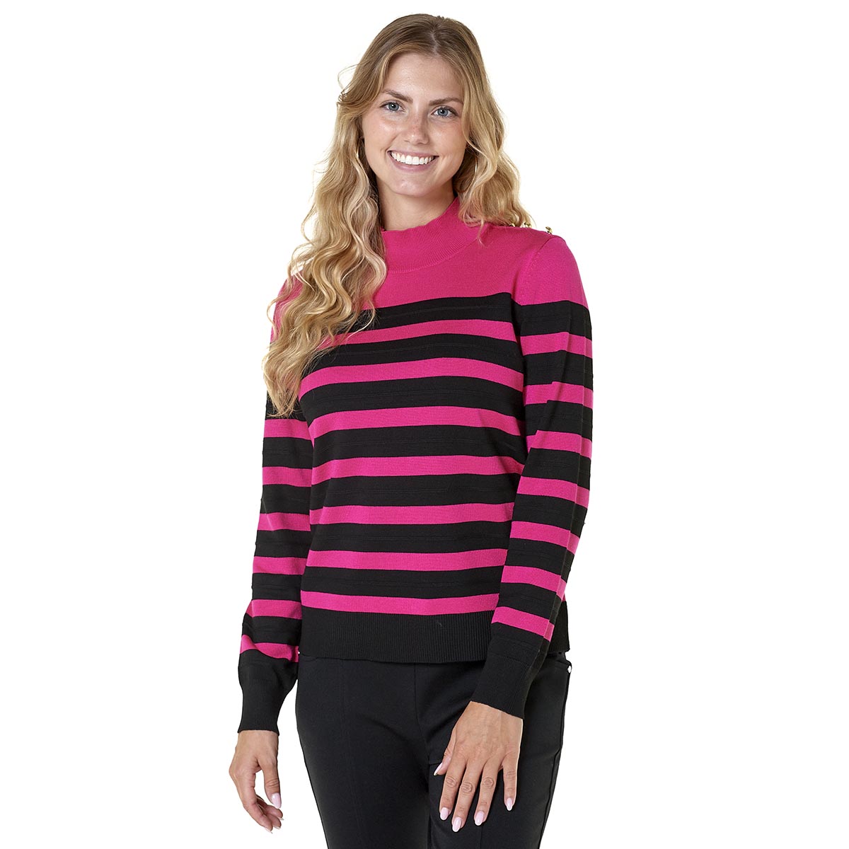 Women Retrology Long Sleeve Stripe Mock Neck Sweater